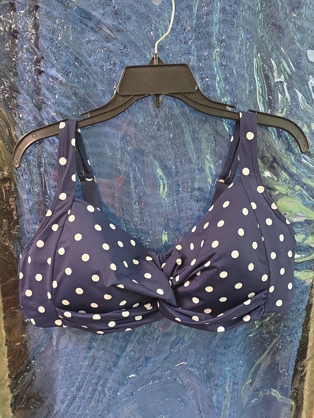 Lands' End Navy Polka Dot Twist Bikini Top